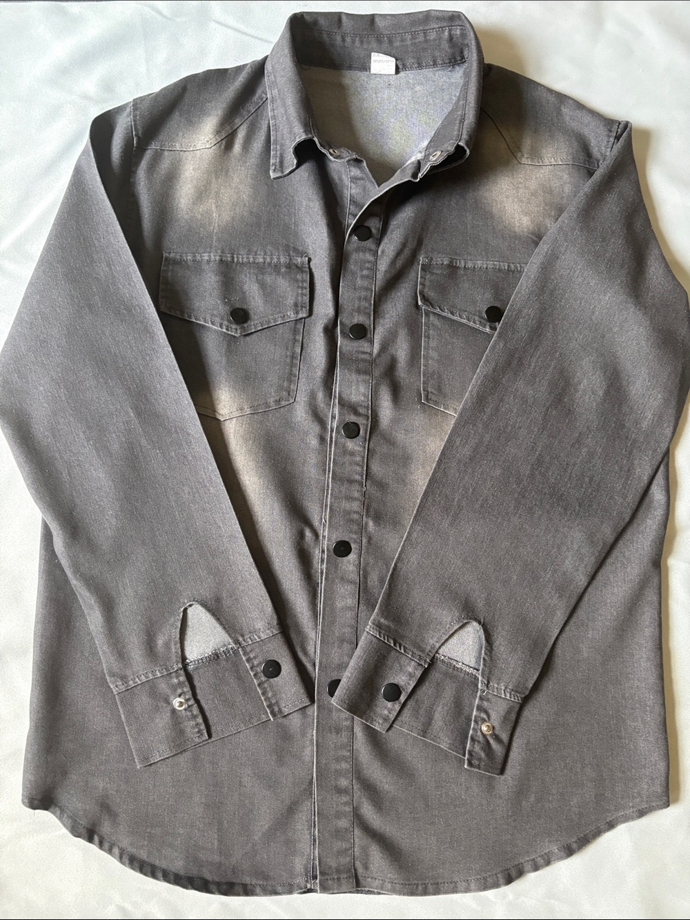 Washed Black Denim Button-Up Shirt NWOT - Picture 2 of 10